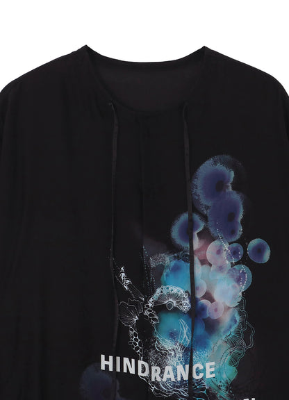 CORAL WATERCOLOR BLACK GUESSETED SHORT SLEEVE B/ BK CORAL