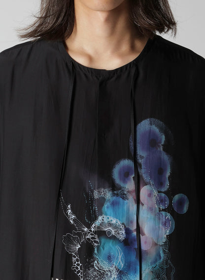 CORAL WATERCOLOR BLACK GUESSETED SHORT SLEEVE B/ BK CORAL