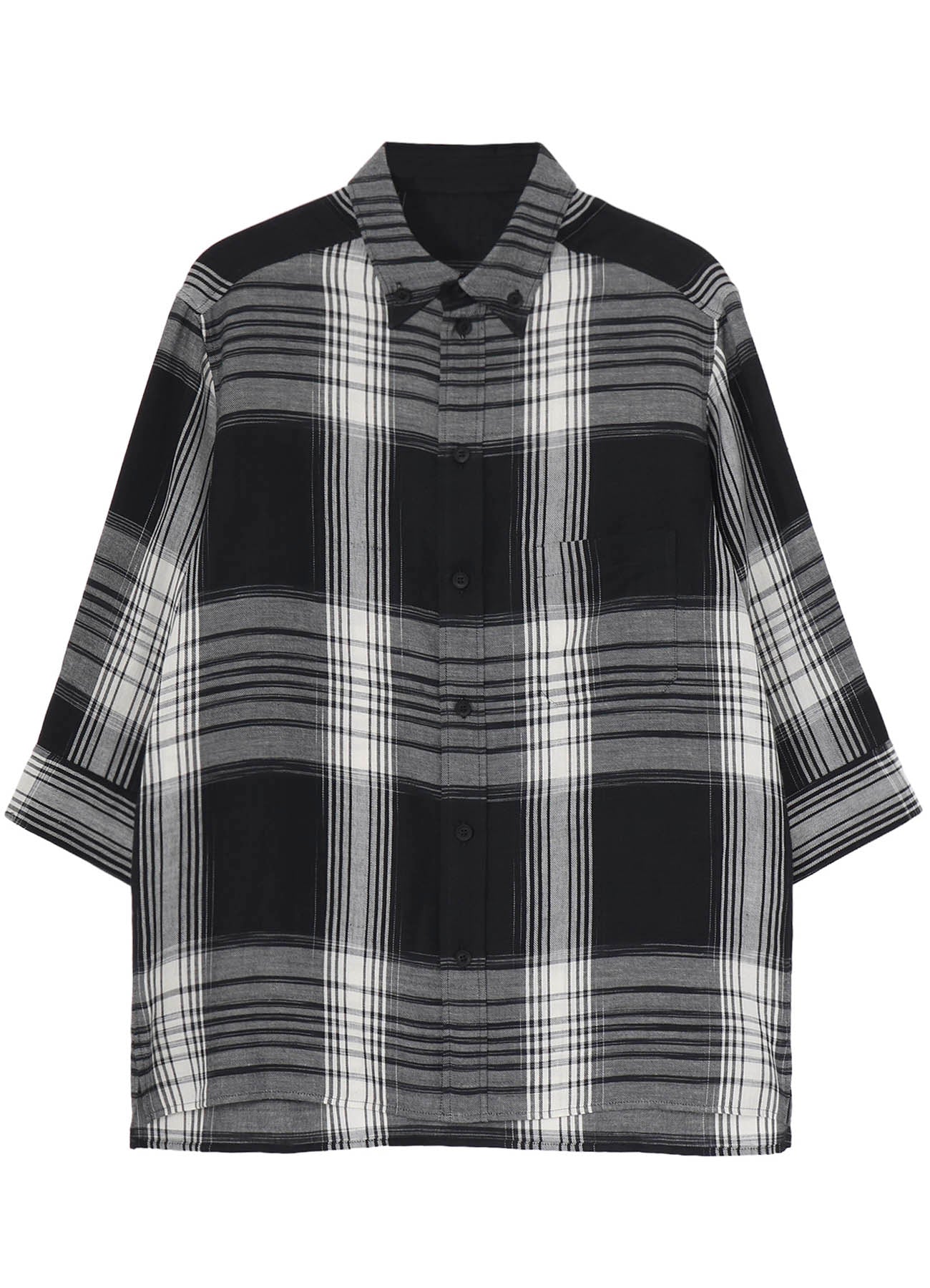 C/ HEMP PLAID BOTTUN DOWN SHORT SLEEVE BLOUSE