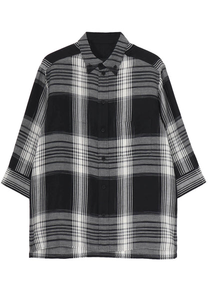 C/ HEMP PLAID BOTTUN DOWN SHORT SLEEVE BLOUSE