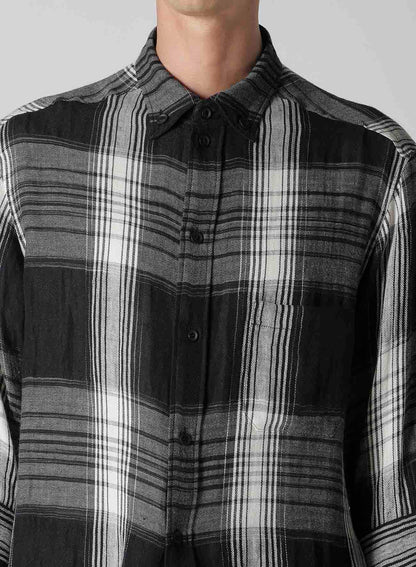 C/ HEMP PLAID BOTTUN DOWN SHORT SLEEVE BLOUSE