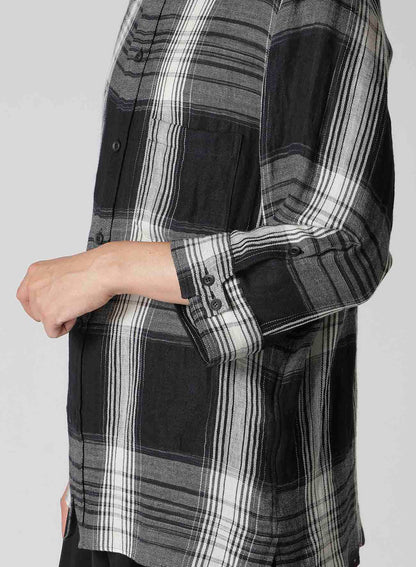 C/ HEMP PLAID BOTTUN DOWN SHORT SLEEVE BLOUSE