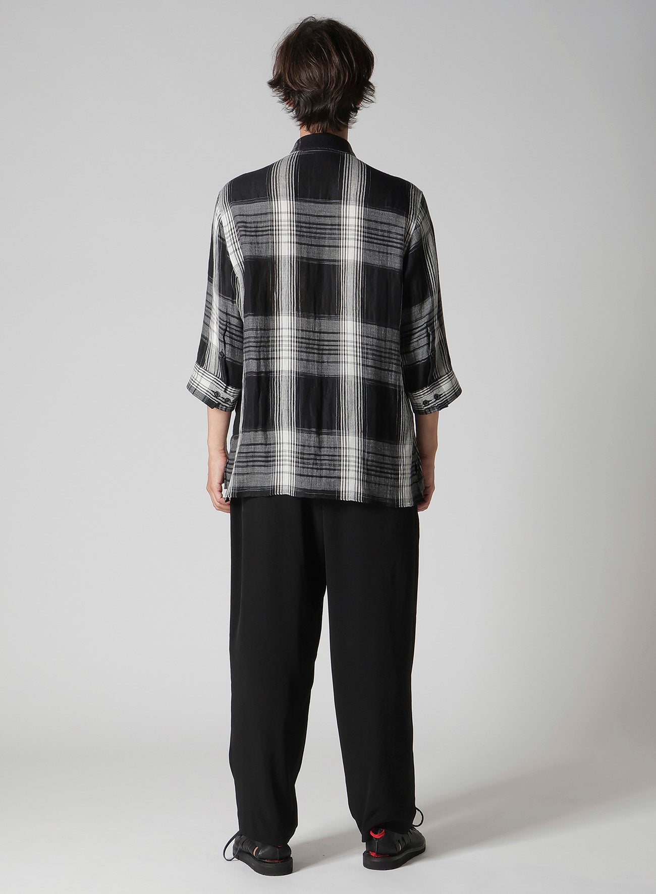 C/ HEMP PLAID BOTTUN DOWN SHORT SLEEVE BLOUSE