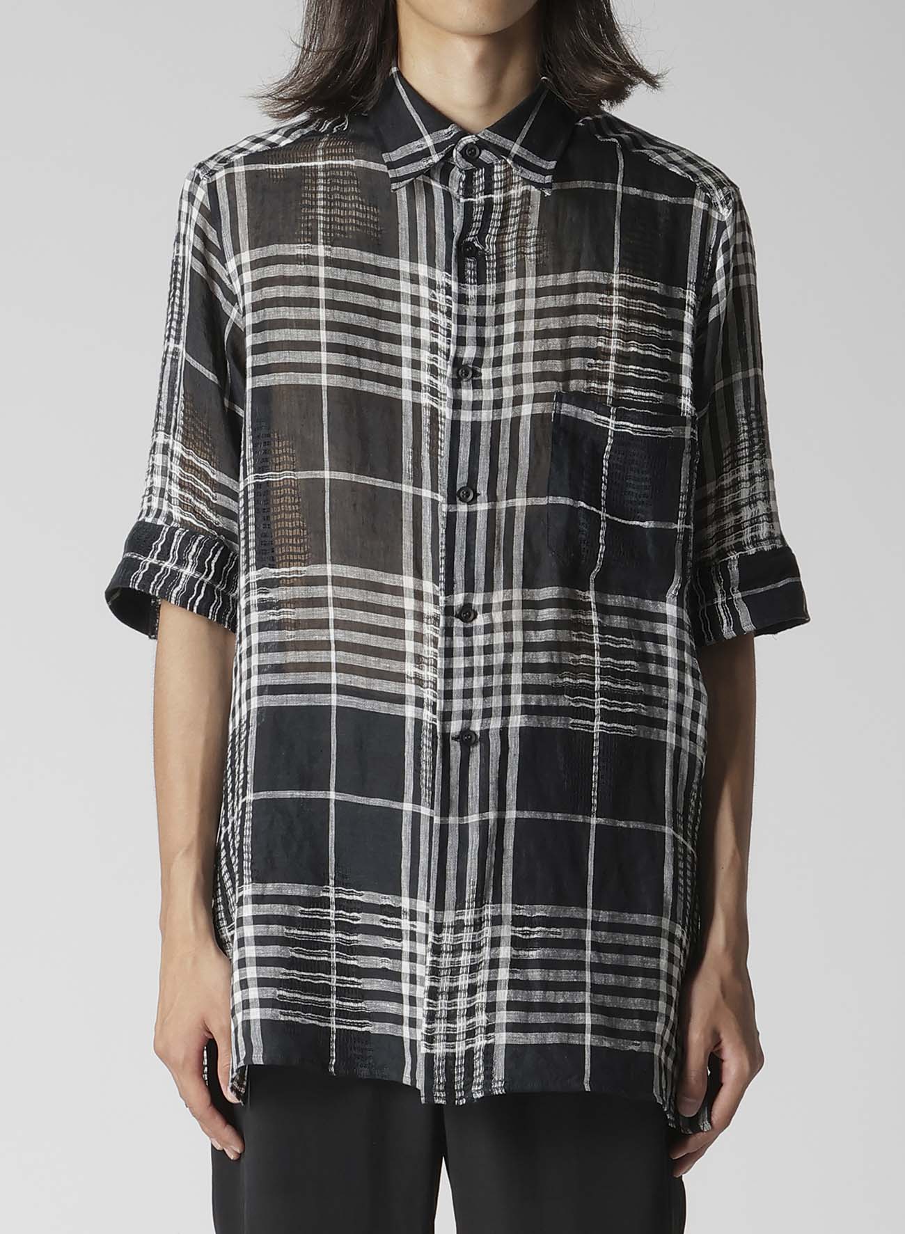 L/JQ PLAID CH CUFFS ATTACHED SHORT SLEEVE BLOUSE