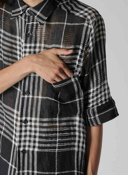 L/JQ PLAID CH CUFFS ATTACHED SHORT SLEEVE BLOUSE