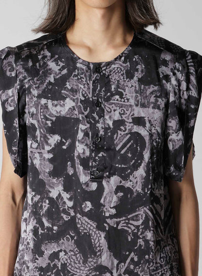 SEA/LINING SHORT SLEEVE PLACKET BLOUSE