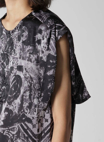 SEA/LINING SHORT SLEEVE PLACKET BLOUSE