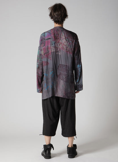 BAROQUE PATTERN COLLARLESS BLOUSE