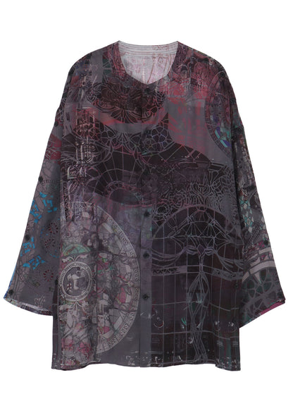 BAROQUE PATTERN COLLARLESS BLOUSE