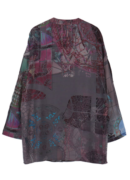 BAROQUE PATTERN COLLARLESS BLOUSE