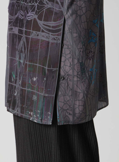 BAROQUE PATTERN COLLARLESS BLOUSE