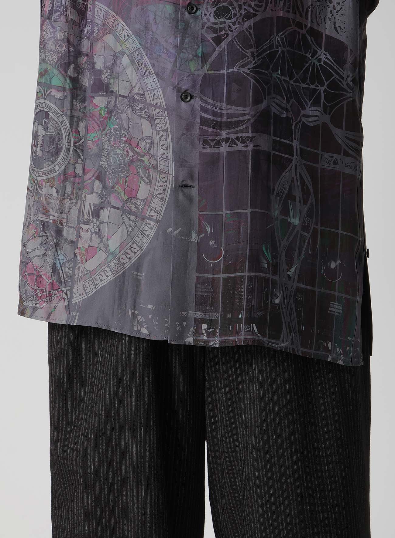 BAROQUE PATTERN COLLARLESS BLOUSE