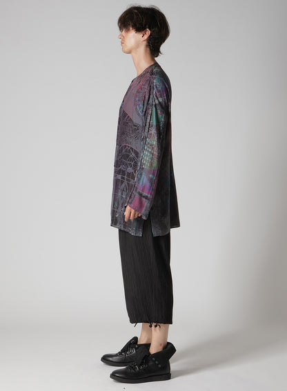 BAROQUE PATTERN COLLARLESS BLOUSE