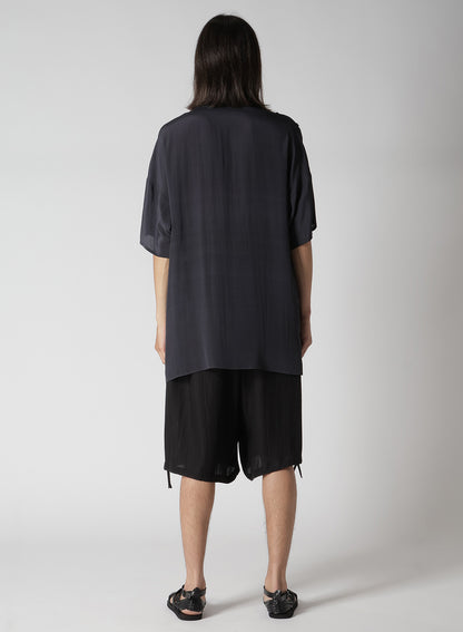 GREY/LINING COLLARLESS SHORT SLEEVE BLOUSE