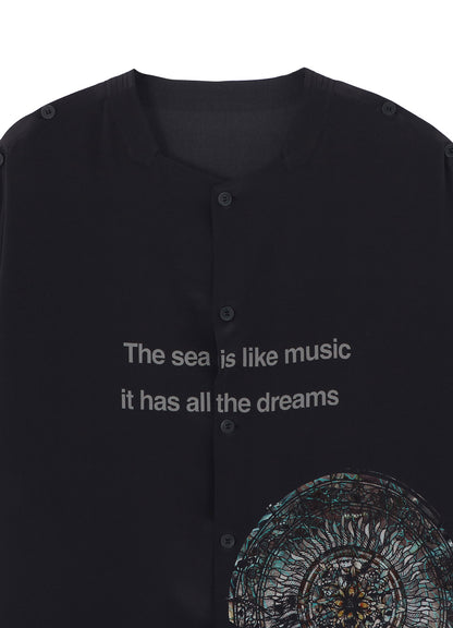 GREY/LINING COLLARLESS SHORT SLEEVE BLOUSE