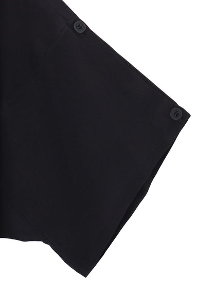 GREY/LINING COLLARLESS SHORT SLEEVE BLOUSE