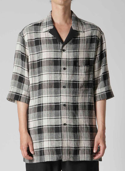 L/S PLAID PANELED SHORT SLEEVE BLOUSE