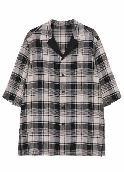L/S PLAID PANELED SHORT SLEEVE BLOUSE