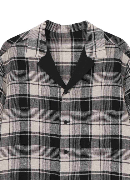 L/S PLAID PANELED SHORT SLEEVE BLOUSE