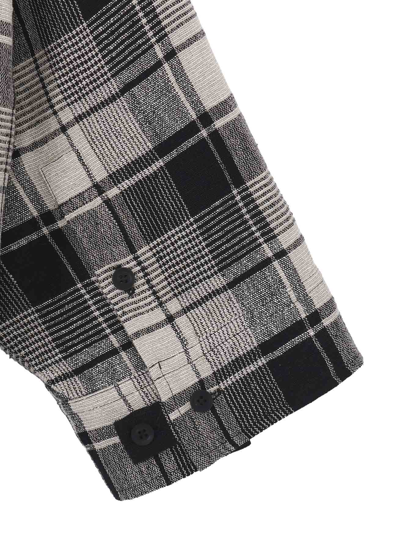 L/S PLAID PANELED SHORT SLEEVE BLOUSE