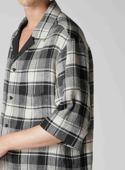 L/S PLAID PANELED SHORT SLEEVE BLOUSE