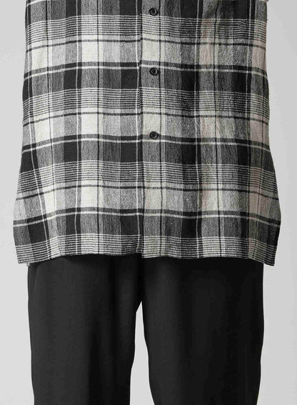 L/S PLAID PANELED SHORT SLEEVE BLOUSE