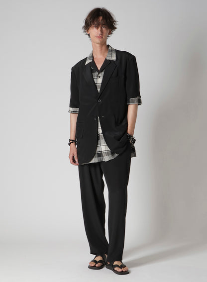L/S PLAID PANELED SHORT SLEEVE BLOUSE