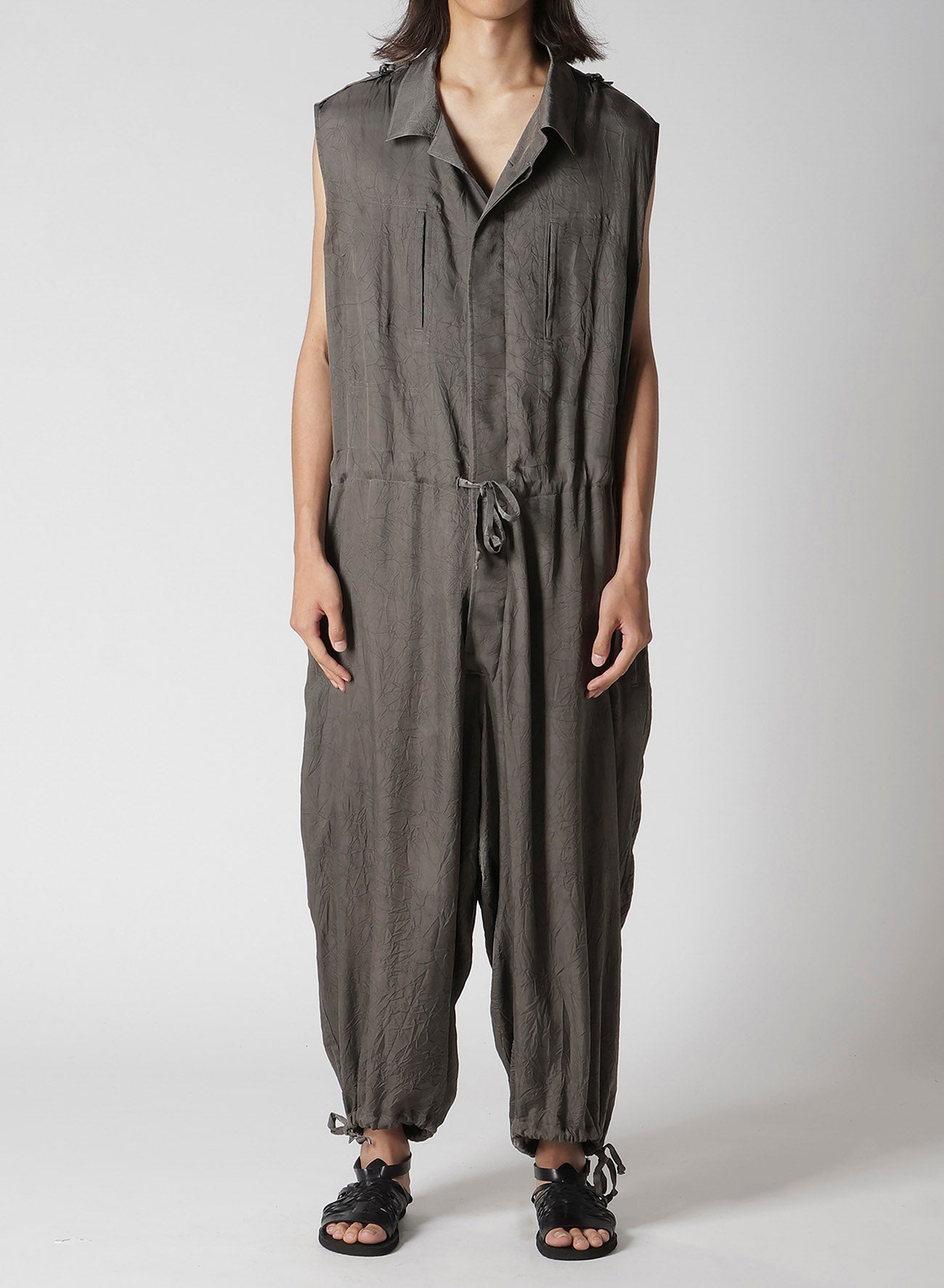 INK DYED WRINKLE CUPRO MESSAGE OVERALLS