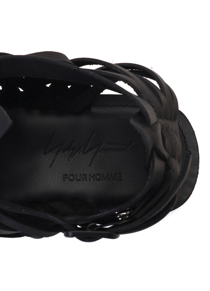 OILED LEATHER MESH STRAP SANDALS