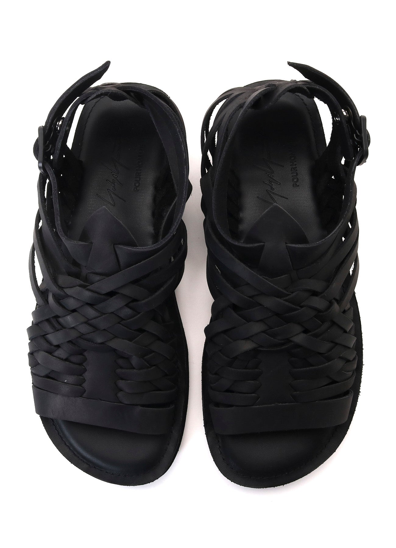 OILED LEATHER MESH STRAP SANDALS