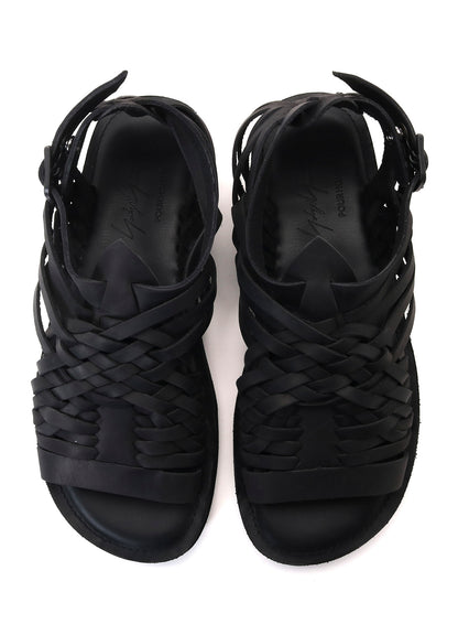 OILED LEATHER MESH STRAP SANDALS