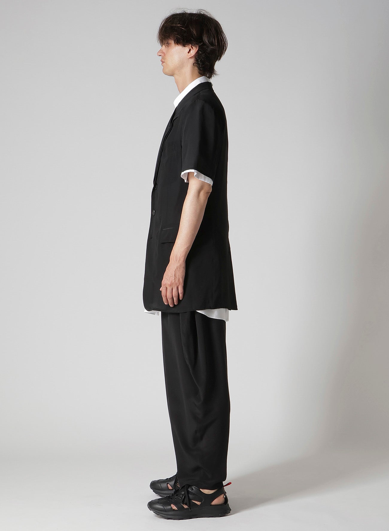 CREPE DE CHINE DOUBLE LAPEL SHORT SLEEVE JACKET