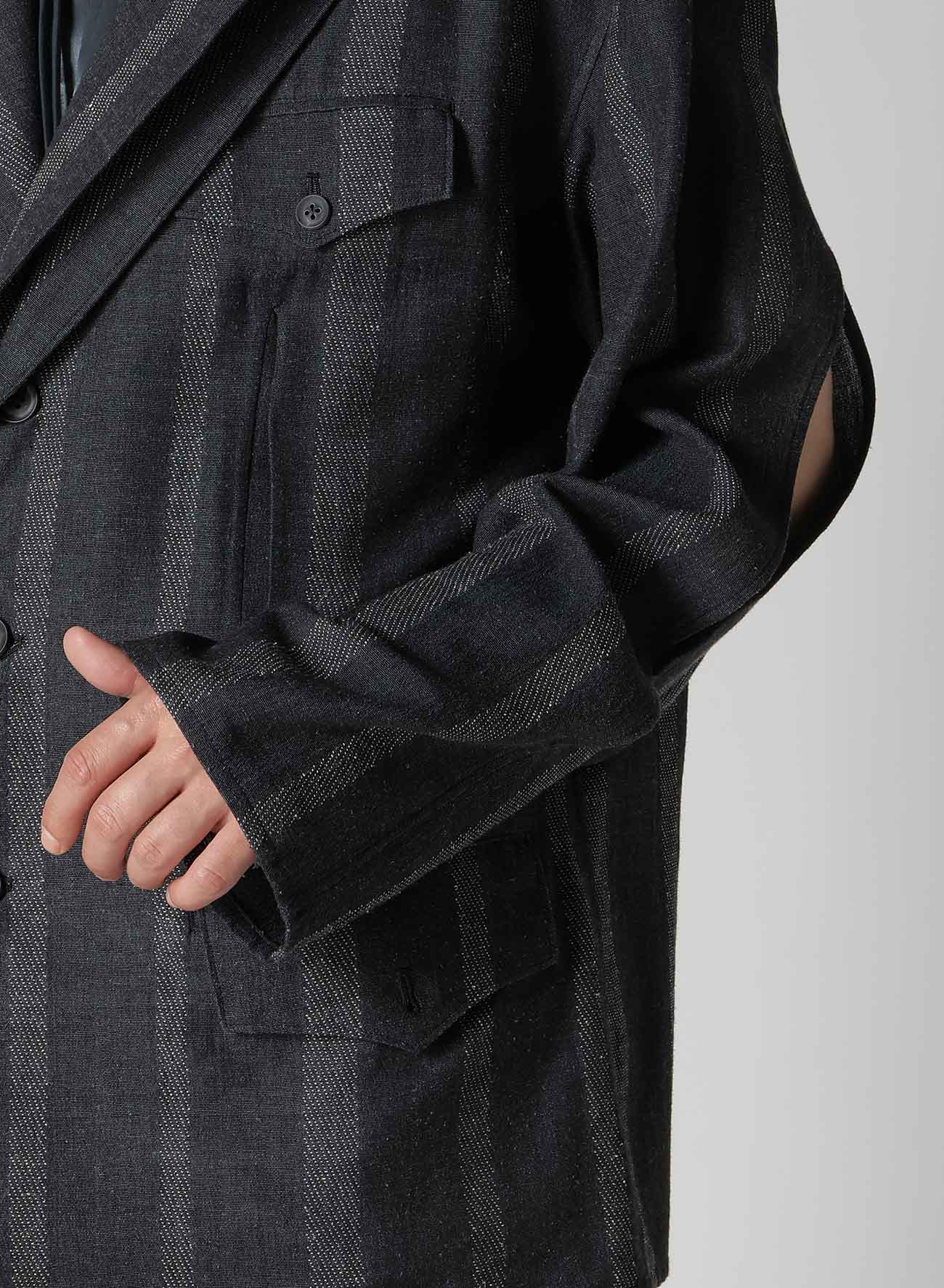 SILK/COTTON STRIPE PATTERN SLIT JACKET
