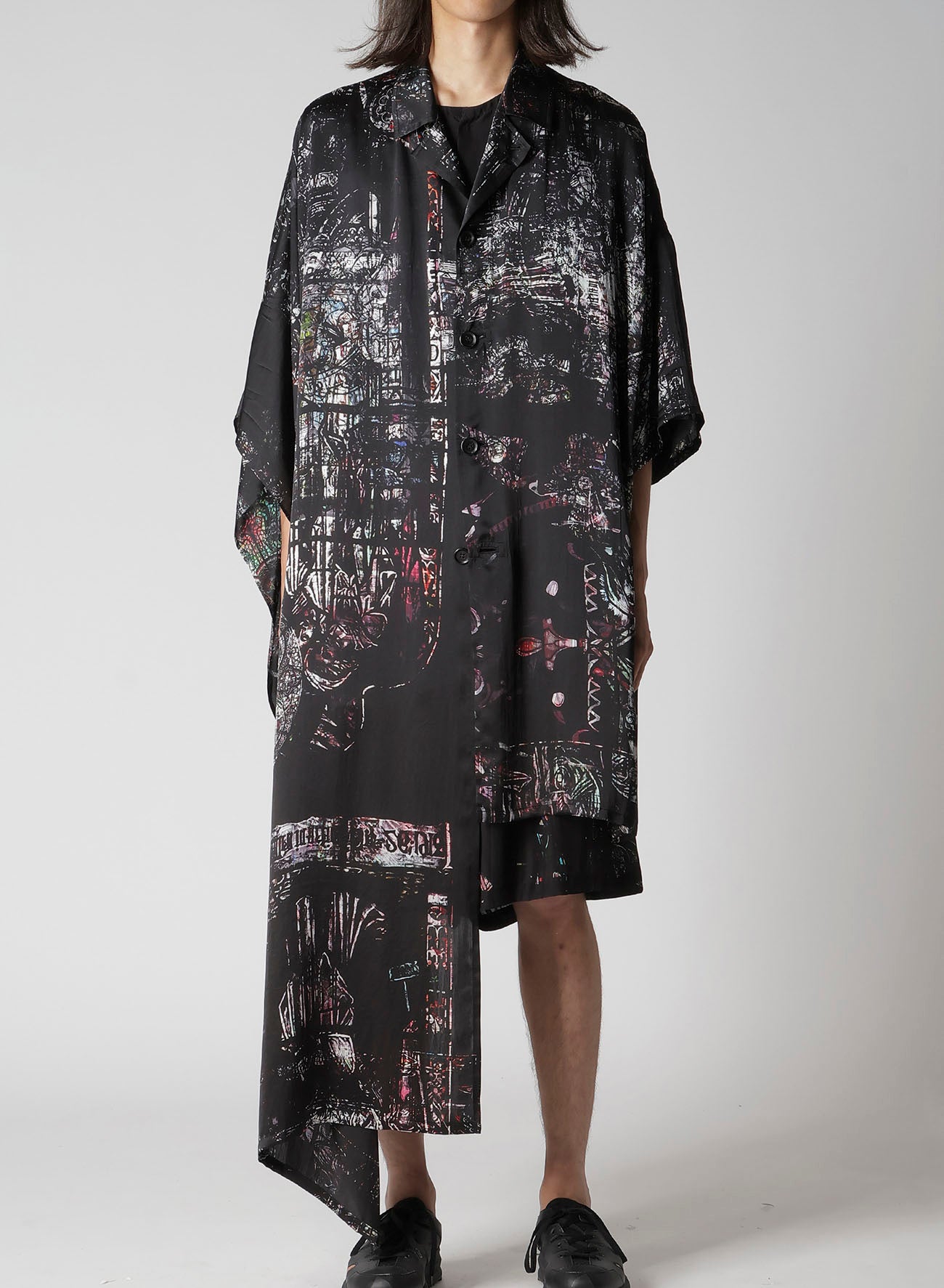 BLACK/LINING PRINTED LONG CAPE JACKET