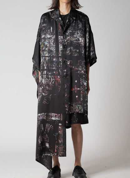BLACK/LINING PRINTED LONG CAPE JACKET