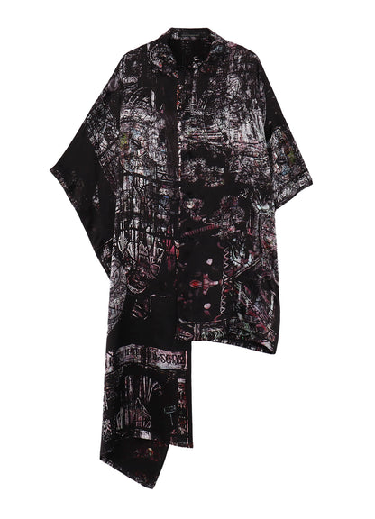 BLACK/LINING PRINTED LONG CAPE JACKET