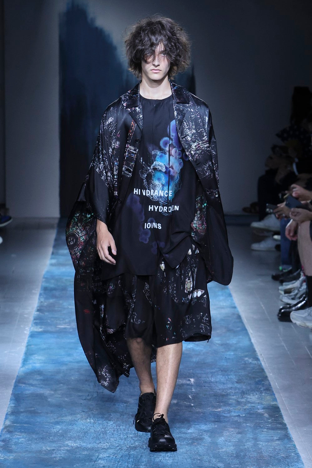 BLACK/LINING PRINTED LONG CAPE JACKET