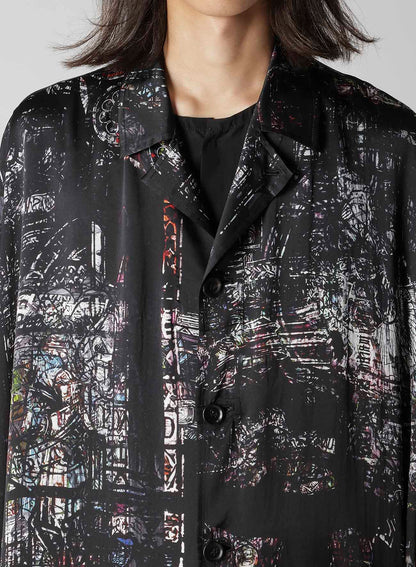 BLACK/LINING PRINTED LONG CAPE JACKET