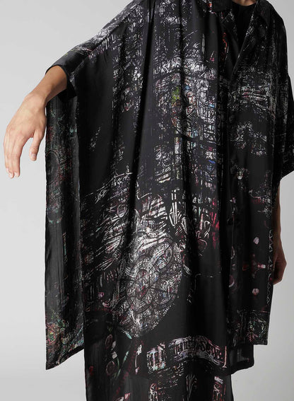 BLACK/LINING PRINTED LONG CAPE JACKET