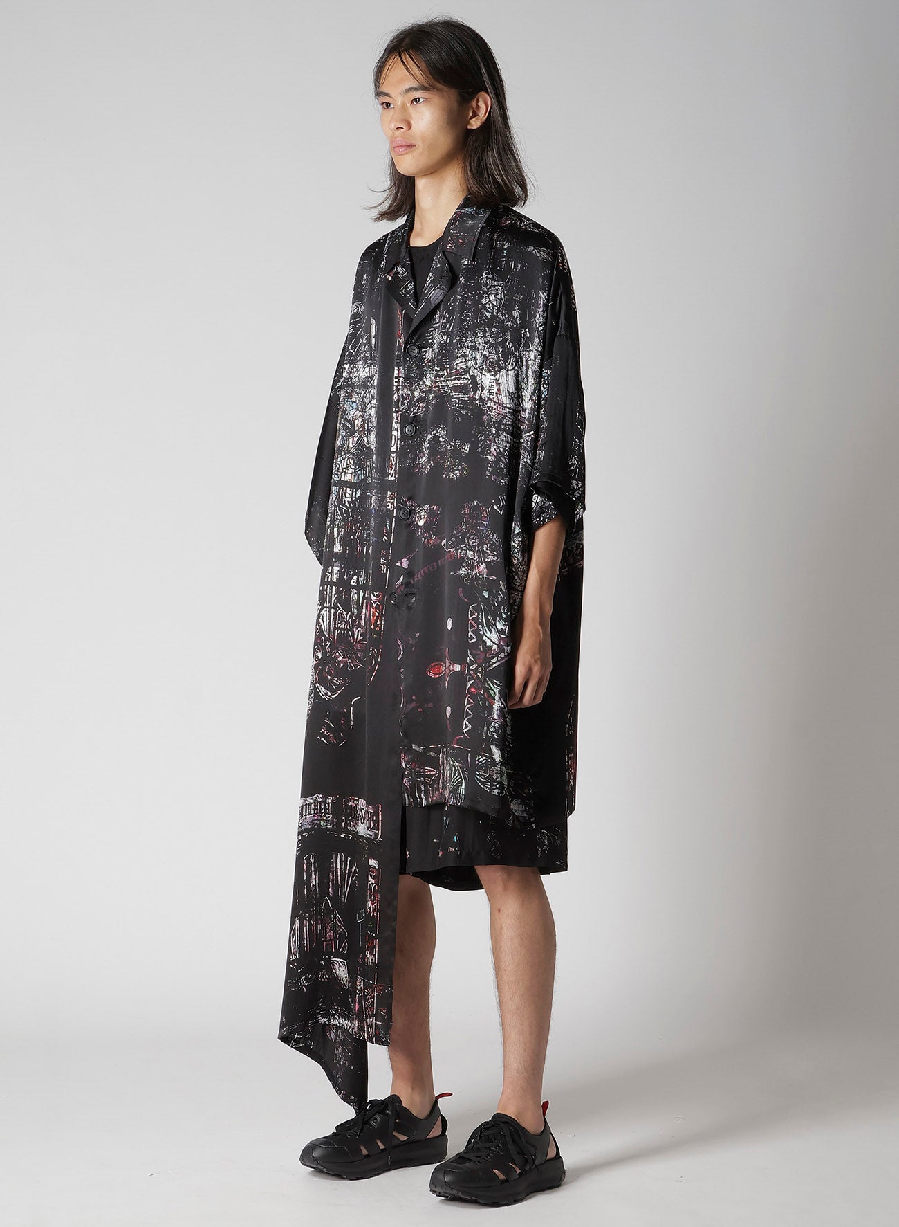 BLACK/LINING PRINTED LONG CAPE JACKET