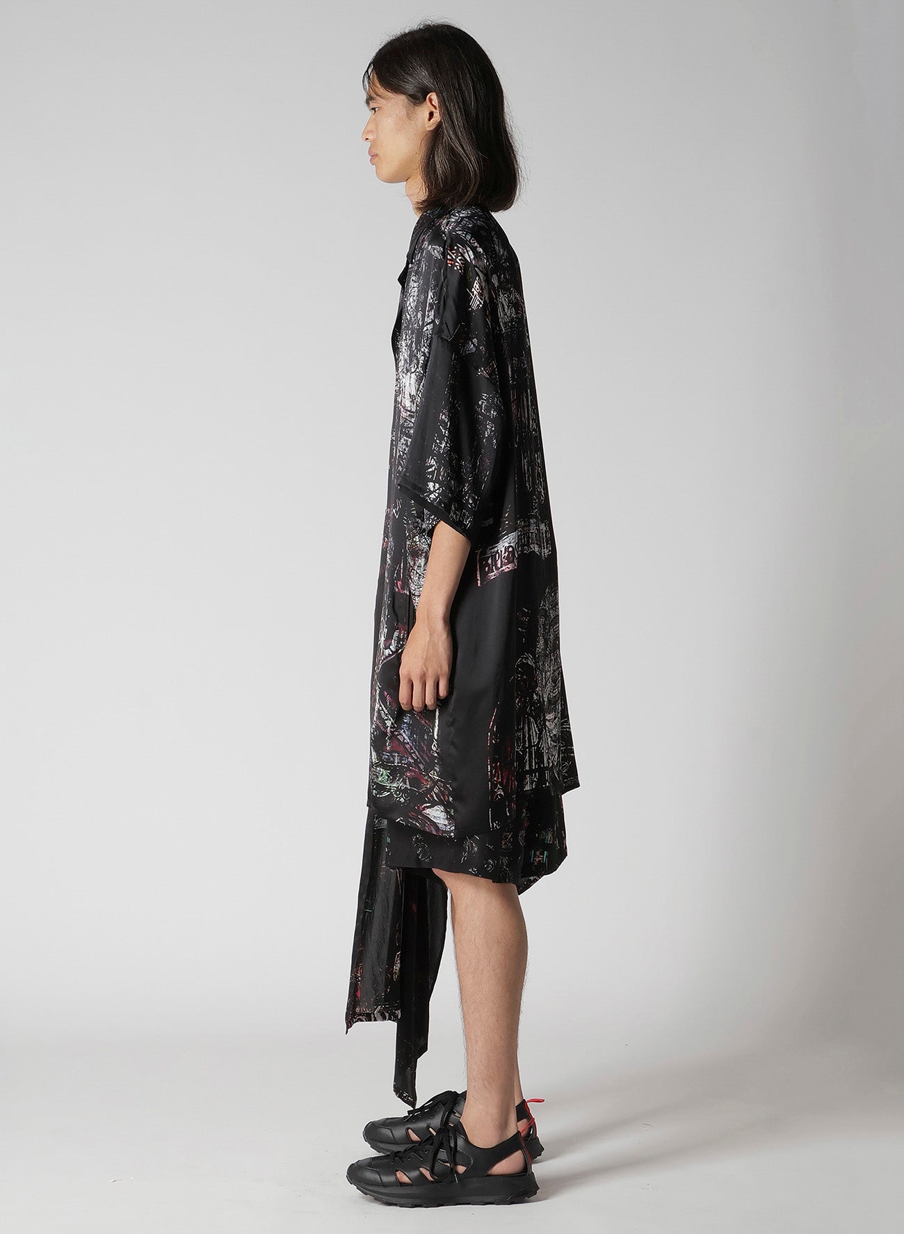 BLACK/LINING PRINTED LONG CAPE JACKET