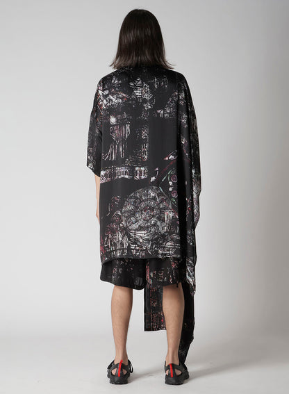 BLACK/LINING PRINTED LONG CAPE JACKET