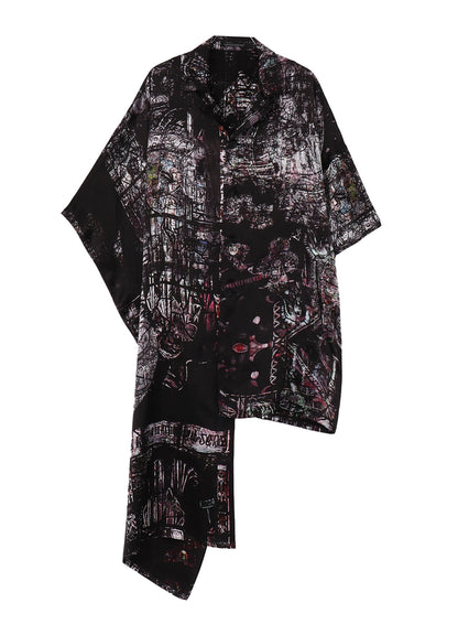 BLACK/LINING PRINTED LONG CAPE JACKET