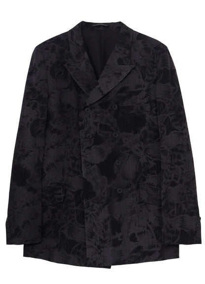 WOOL GABARDINE FLORAL DISCHARGE-DYED DOUBLE JACKET