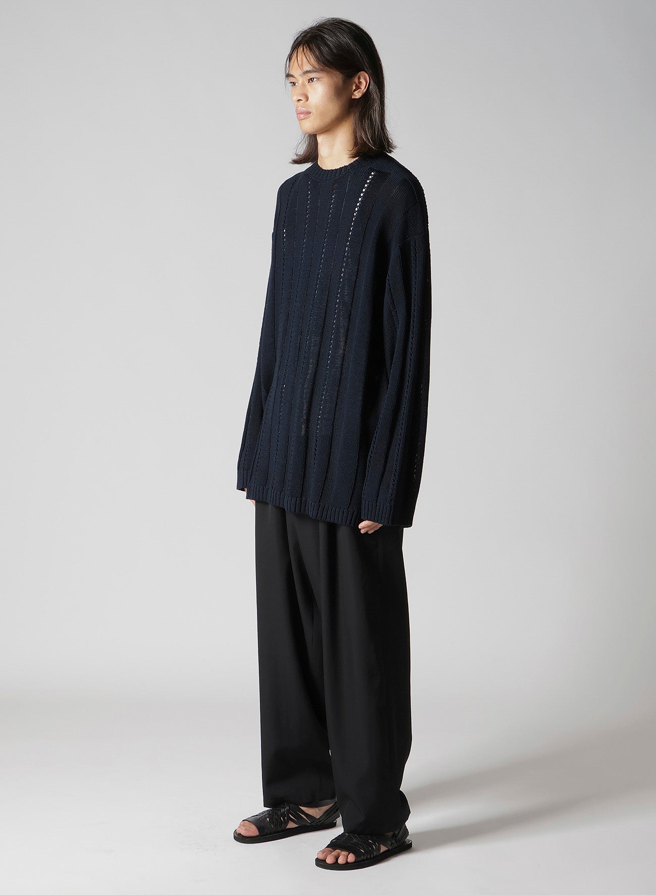 5G 1PLY OPENWORK RIB ROUND NECK PO