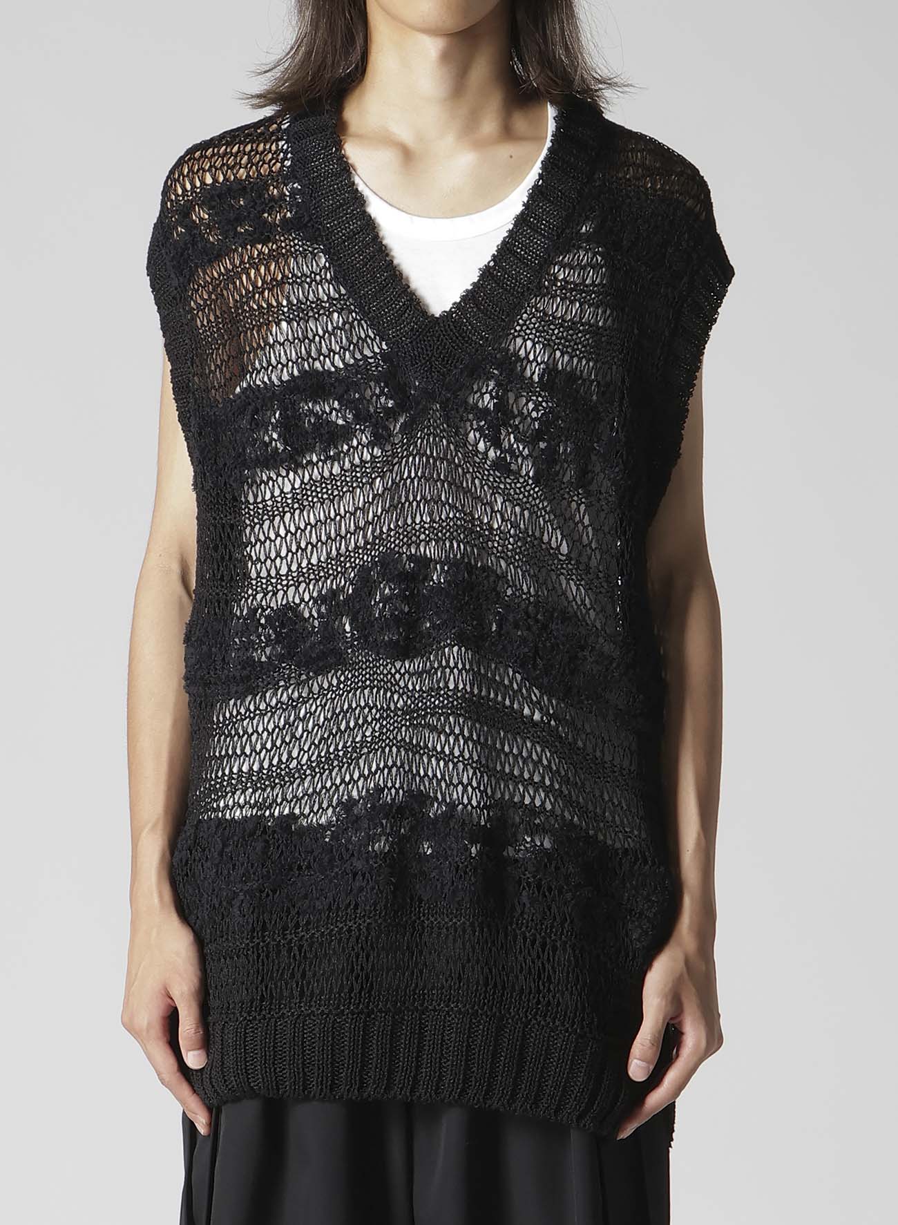 5G 2PLY DROP KNIT STRIPE V NECK PATTERN VEST