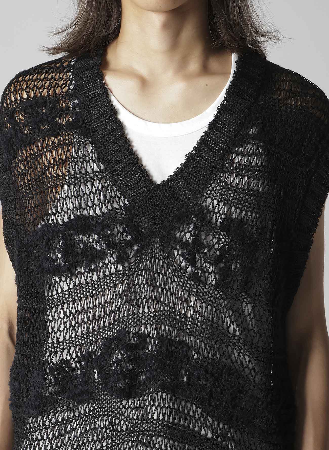 5G 2PLY DROP KNIT STRIPE V NECK PATTERN VEST