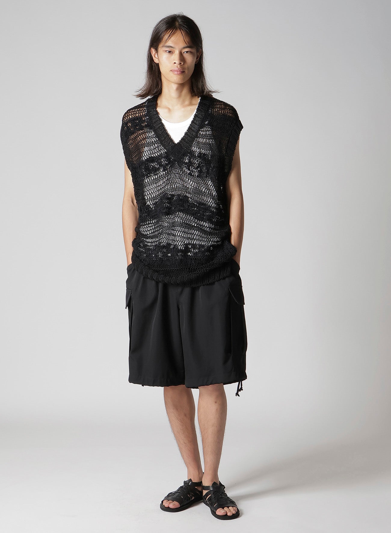 5G 2PLY DROP KNIT STRIPE V NECK PATTERN VEST