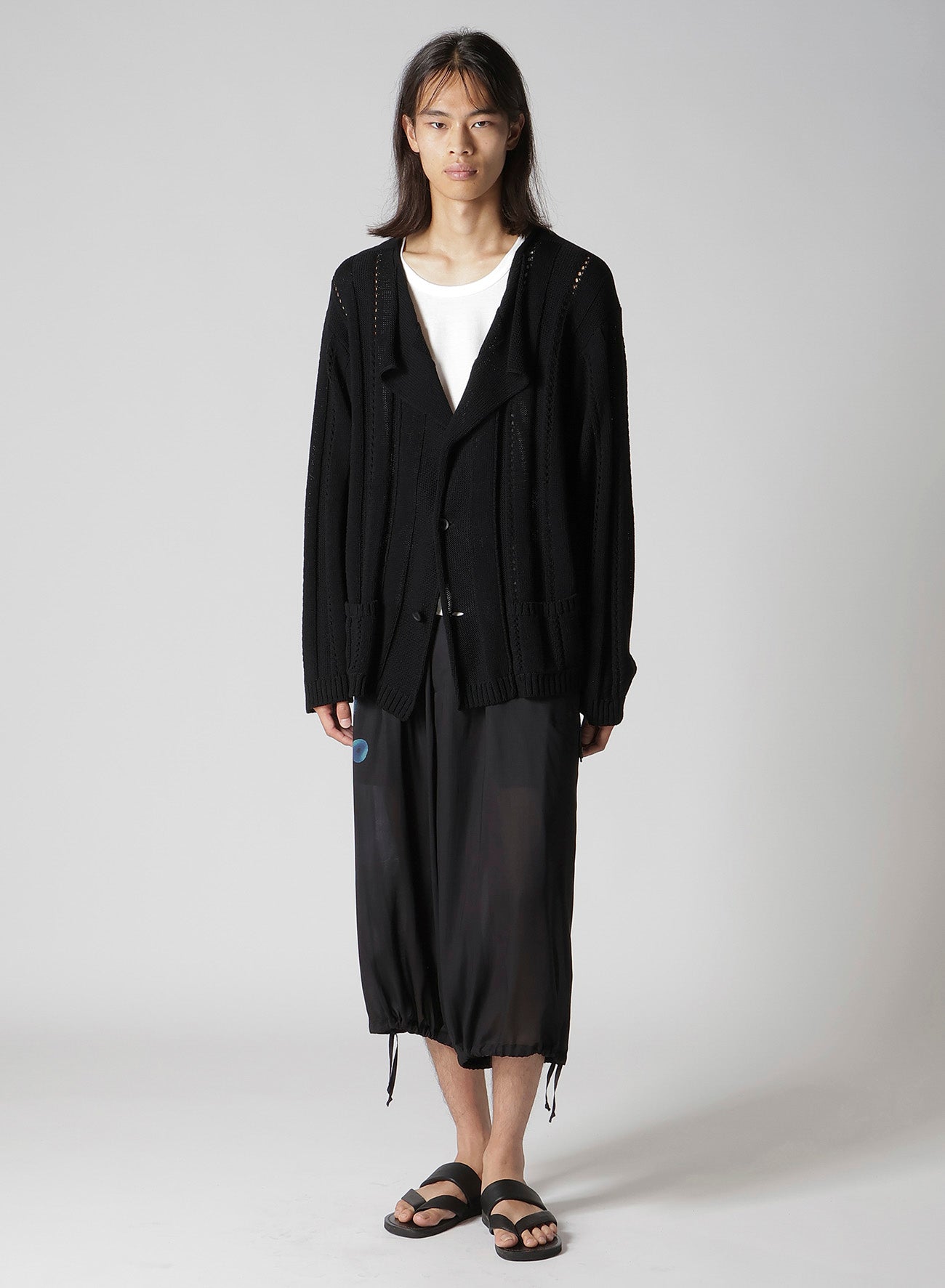 5G 1PLY OPENWORK RIB CARDIGAN