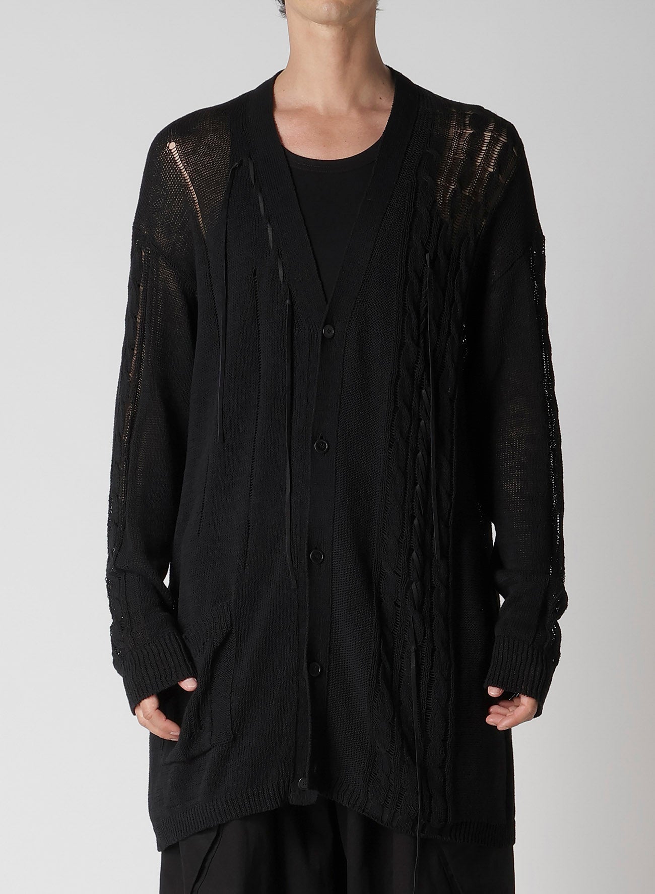 5G 2PLY DROP STITCH LEATHER STRING V NECK CD – THE SHOP YOHJI YAMAMOTO